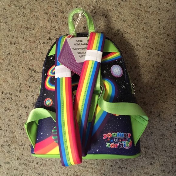 New Lisa Frank Zoomer & Zorbit glow in the dark neon mini Loungefly backpack HTF - Picture 9 of 11